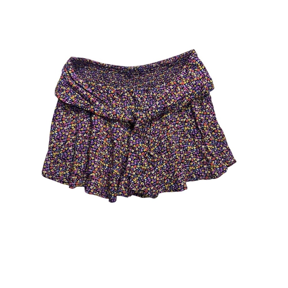 Patrons of Peace Shorts Womens Medium Multi Floral Smocked Waist Tie Front Rayon